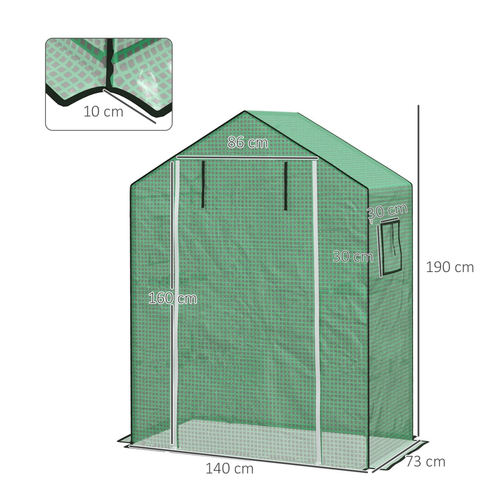 Telo di ricambio per serra in plastica verde con protezione UV, porta e finestre arrotolabili