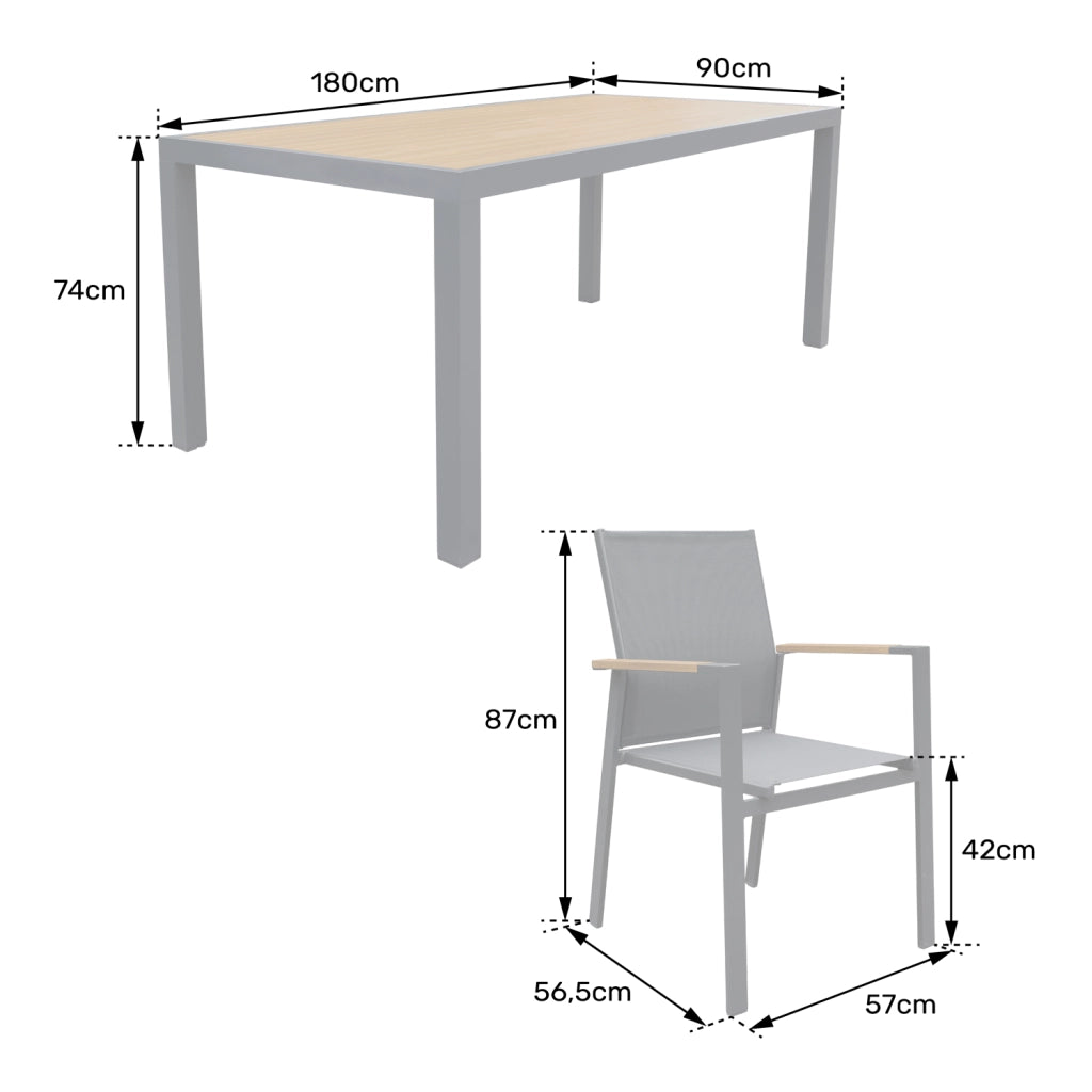 Set di mobili da giardino PALERMO in textilene grigio con 8 posti a sedere - alluminio antracite ed effetto legno