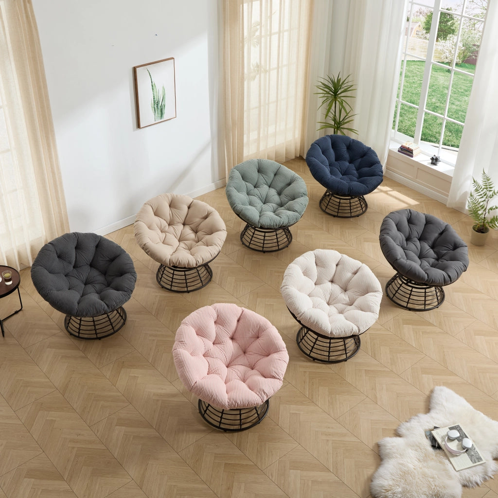 POLTRONA Girevole 360° Ø92x67 cm Acciaio e Rattan PE Marrone con Cuscino Grigio