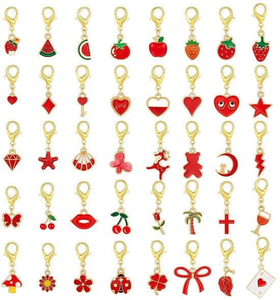 Accessori per gioielli 40 pezzi - Clip per appesi - Leggera decorazione - Rosso/Dorato - Crea gioielli - Dimensioni 25-37 mm - Accessori per gioielli