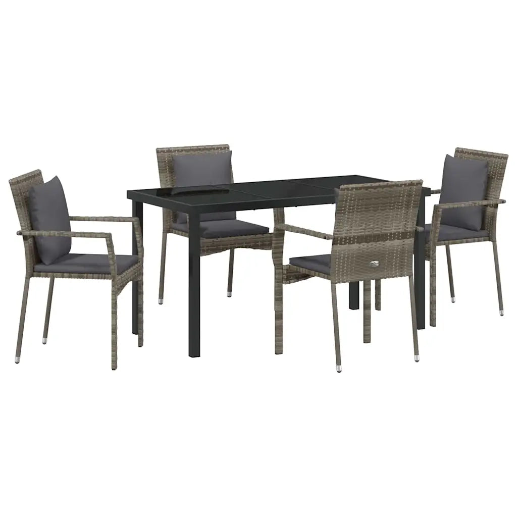 Set da Pranzo per Giardino con cuscino 5 pcs Grigio polyrattan 3380087