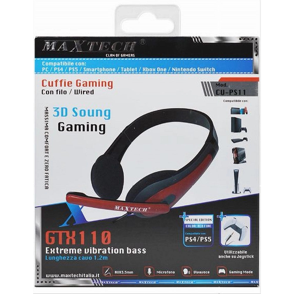 Trade Shop - Cuffie Gaming Cu-ps11 Con Filo 1.2mt Microfono Integrato Per Pc / Ps4 / Ps5 Xbox -