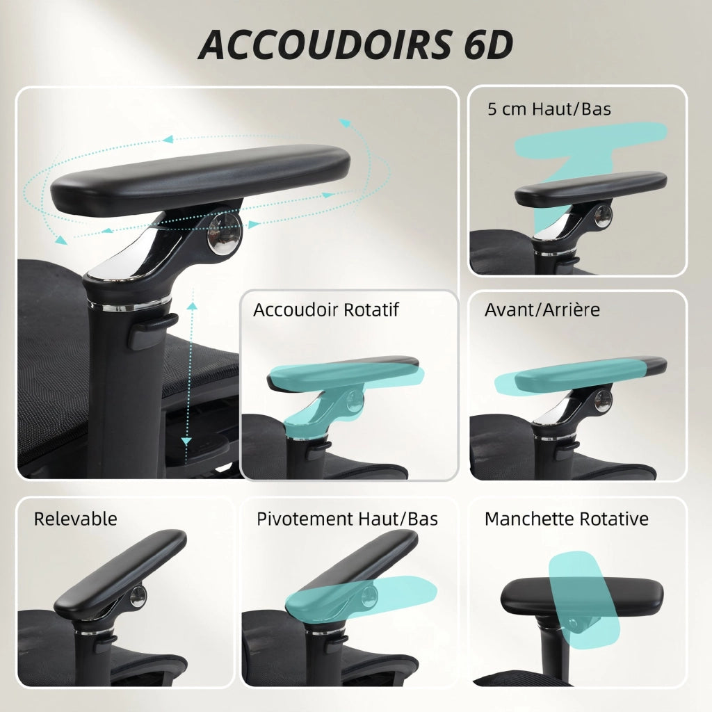 Sedia da Ufficio Ergonomica ¨C Xylo ¨C Braccioli 6D, Poggiatesta e Seduta Regolabili, Nero