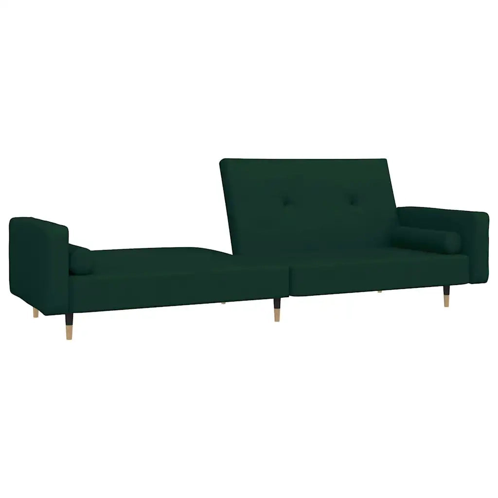 Divano Letto a 2 Posti con 2 Cuscini Verde Scuro in Velluto 375751