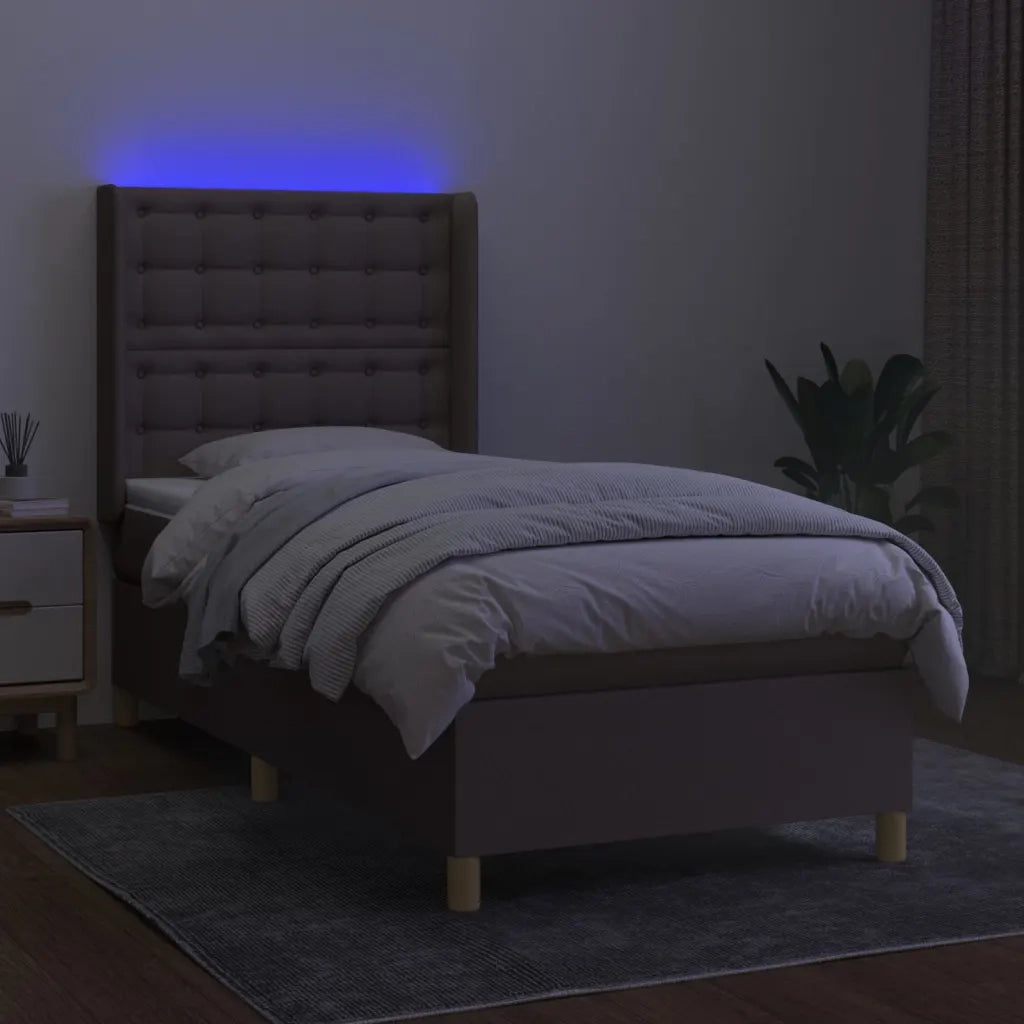 Letto a Molle con Materasso e LED Tortora 90x200 cm in Tessuto cod mxl 69848