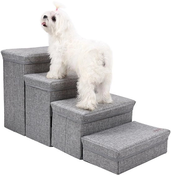 Trappola per cani 4 gradini per piccoli cani, trappola per animali pieghevole con superficie antiscivolo, trappola per gatti con cassetto di stoccaggio per divano letto