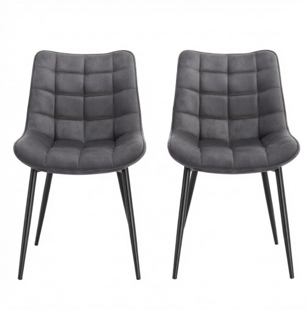 SEDIE Imbottite Set da 2 in Velluto Grigio Scuro con Gambe in Metallo