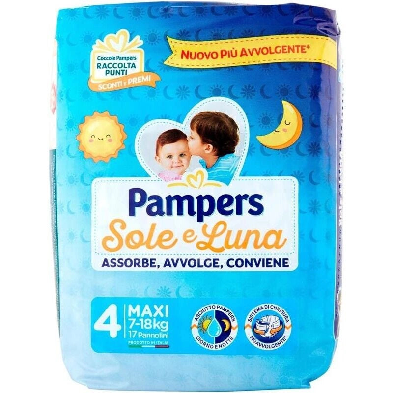 PANNOLINI PAMPERS SOLE E LUNA CONFEZIONE DA 17 PEZZI NEW MAXI TAGLIA 4