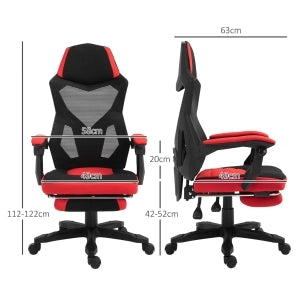 Sedia da ufficio gaming ergonomica con schienale reclinabile e poggiapiedi, in poliestere nero