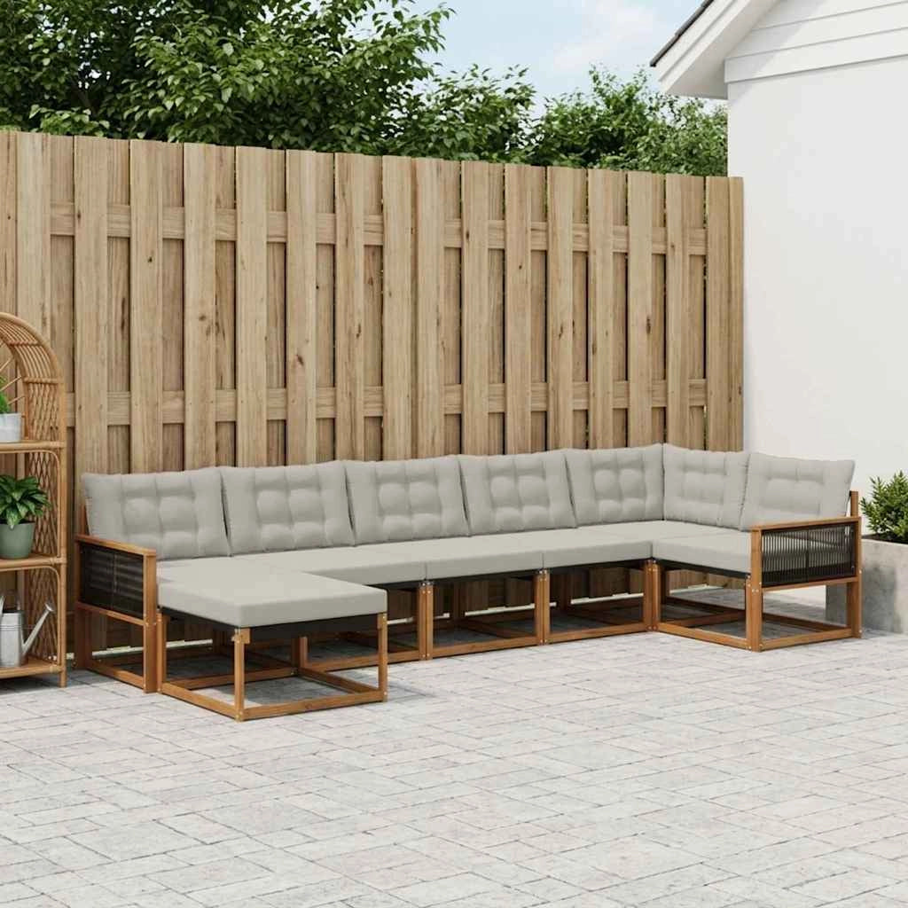 Set di divani da esterno 7 pz Naturale e Grigio Chiaro 3381567