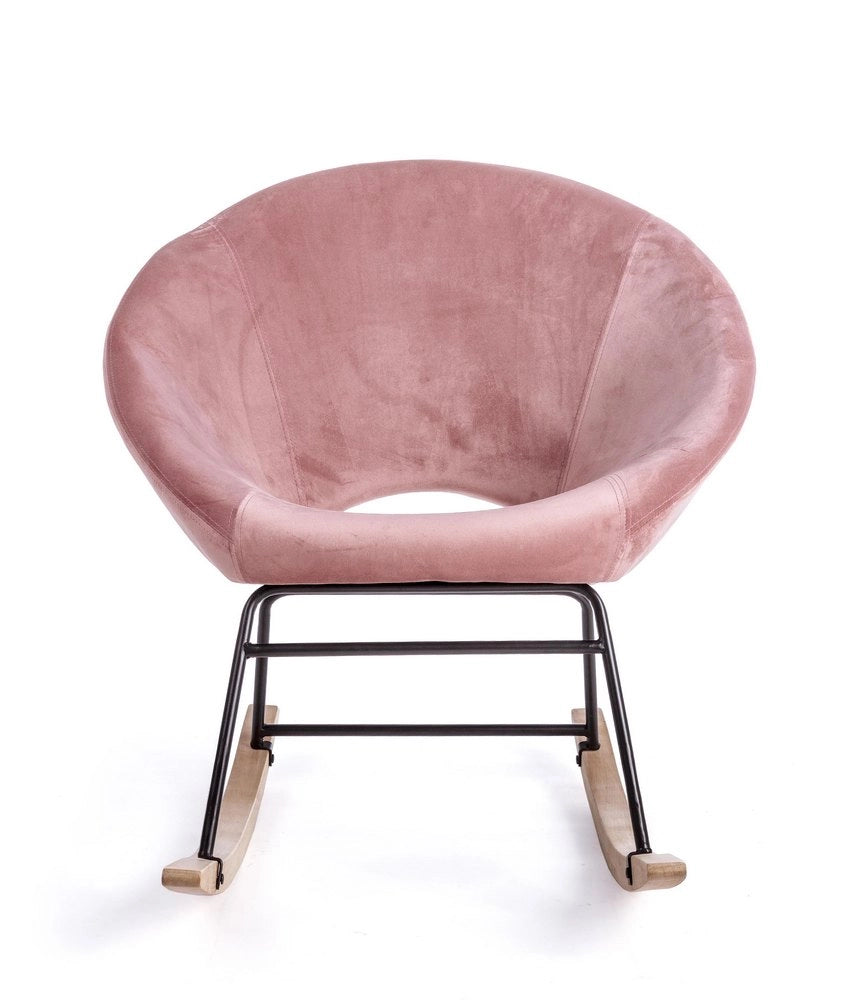 Poltrona Sedia Dondolo Annika in Velluto Rosa Antico Elegante Moderna Bizzotto