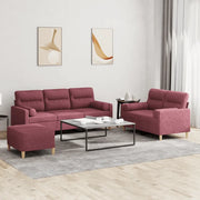 Set di Divani 3 pz con Cuscini Rosso Vino in Tessuto 3201630