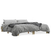 Letto matrimoniale | Letto per adulti | Giroletto Rovere Sonoma 200x200 cm Legno Multistrato e Metallo