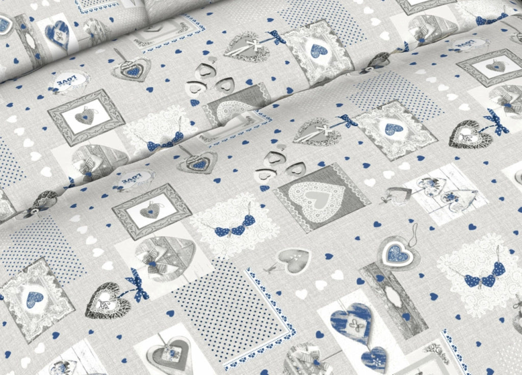Completo Lenzuola Letto 100% Cotone Made Italy Disegni Invernali Natalizi C.N - 2 Piazze - Shabby Grigio