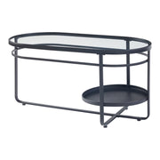 Tavolino da caffè con piano ovale e ripiano metallo vetro temperato 90 x 43 x 46 cm nero 03_0010812