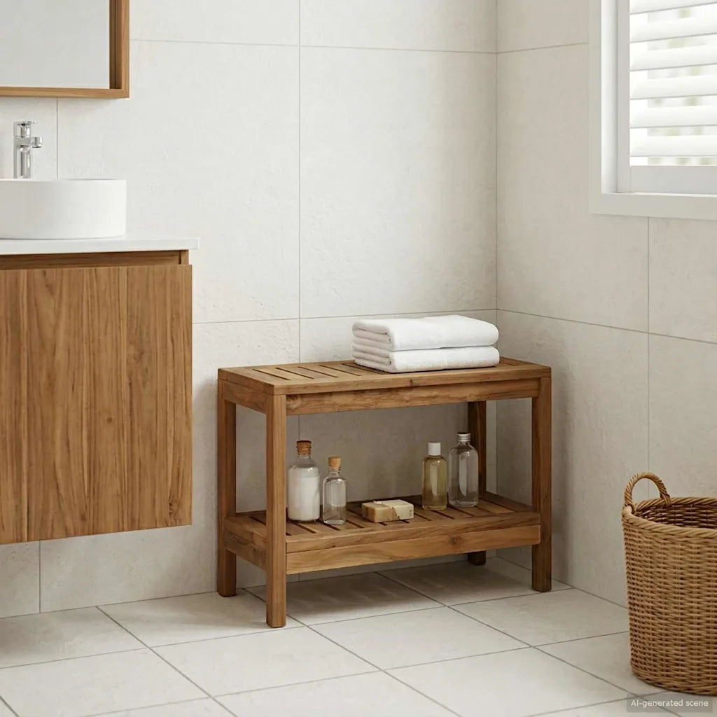 Tavolino da Bagno Naturale 60 x 30 x 45 cm Legno di teak solido 42024271