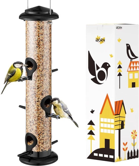 Casa alimentatore per uccelli - 35,6 cm casa alimentatore metallica con 6 punti di collegamento - Casa alimentatore appesa - Stazione alimentatrice per uccelli selvatici - Zona alimentatrice - Casa alimentatore per uccelli selvatici - Nero