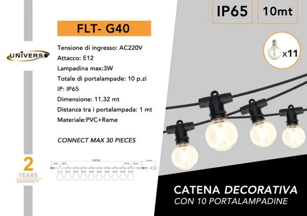Catenaria Decorativa Led 10 Lampadine 10 Metri IP65