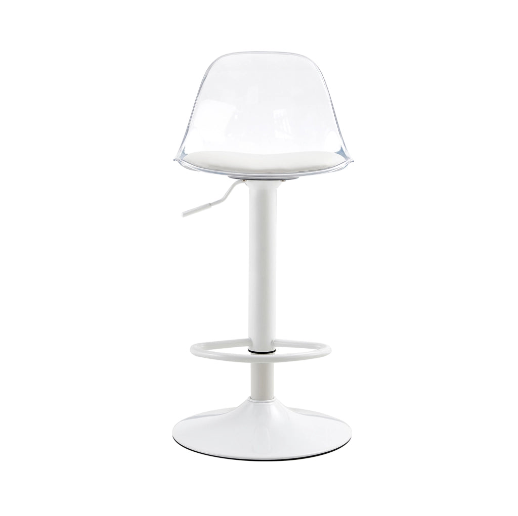 Set 2 sgabelli da bar ULEVR girevoli 360¡ã, altezza regolabile 82-104 cm, schienale trasparente e base bianca