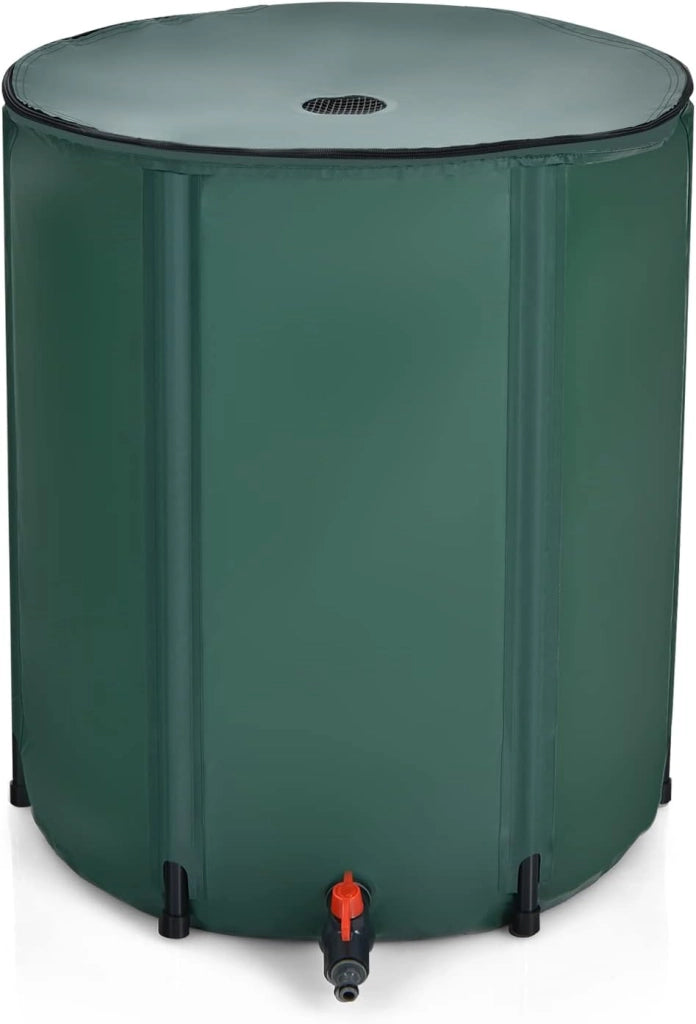 Serbatoio Pieghevole per Acqua Piovana, 225 Litri, Sistema Raccoglimento Acqua Piovana Portatile Con Tappo Filtro Valvola di Straripamento Valvola a Rete, Verde scuro