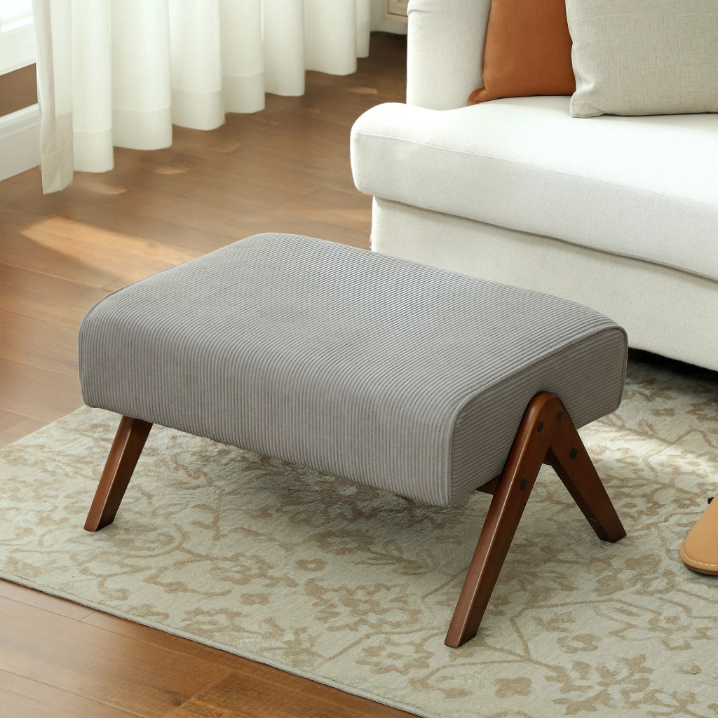 Poggiapiedi Imbottito ¨C Xylo ¨C Grigio Tessuto Legno 69x47x36 cm