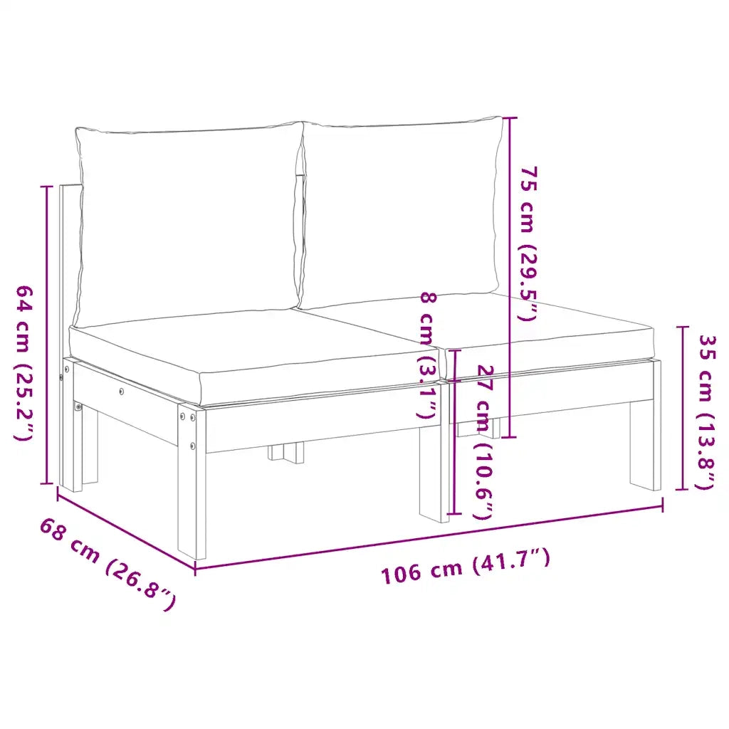 Divano Giardino Senza Braccioli Cuscini 2 Posti-Sofa da Giardino-Divanetto da esterno Massello Acacia
