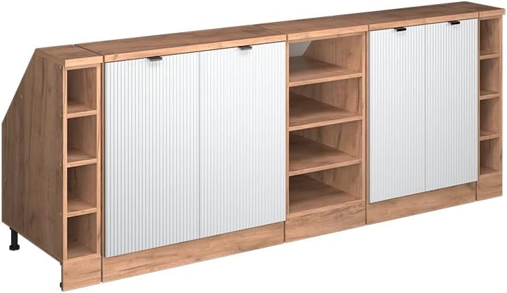 Set di mobili sottotetto Rion, Ondulazione bianca, 210 cm Set di 5 carcasse armadio profondità 60 cm, adatto per il salvaspazio sotto tetti spioventi
