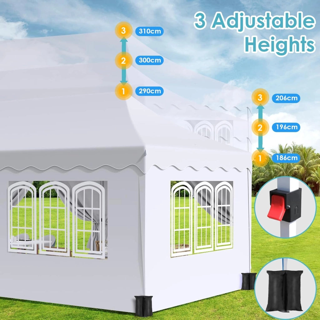 Gazebo 3x6 Pieghevole Impermeabile con 6 Pareti Laterali, Gazebo Esterno Antivento,Tenda UV 50+,12 Chiodi Rettificati e 6 PCS sacchi di sabbia, Gazebo da Giardino Festa/Campeggio/Matrimoni,Bianco