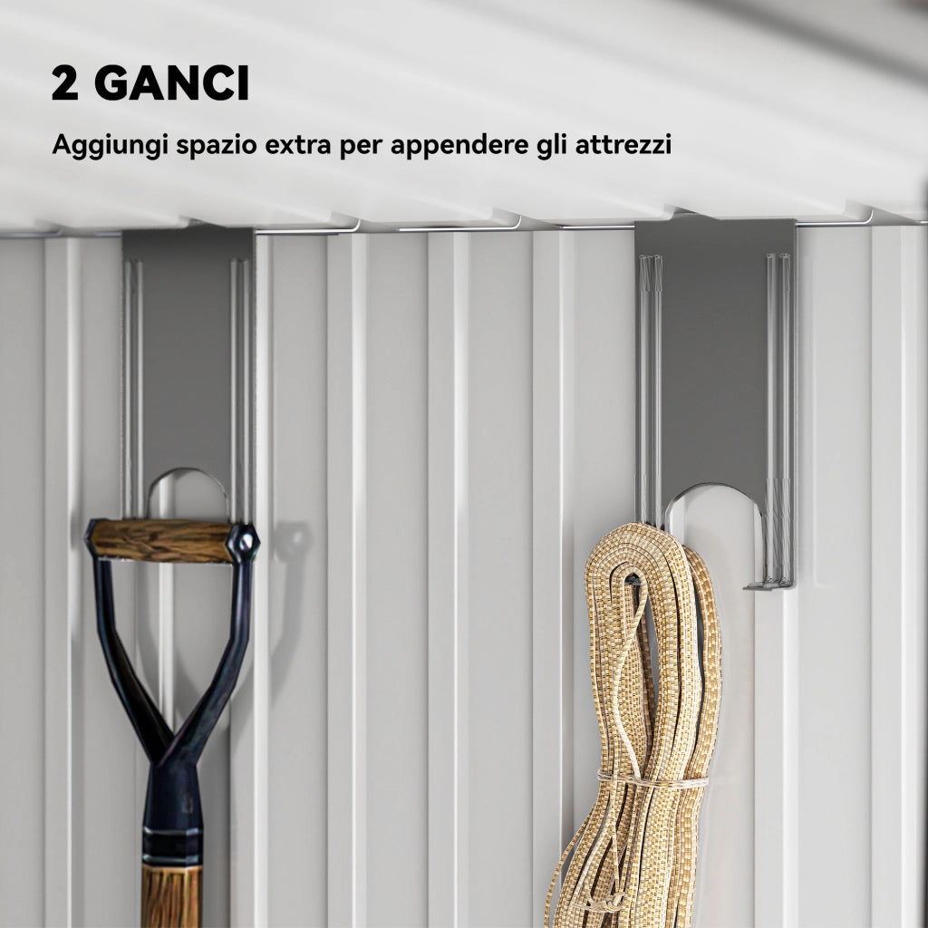 Casetta Box da Giardino 195x122x181,5 cm con Porte Scorrevoli e Pavimentazione in Acciaio Grigio Chiaro