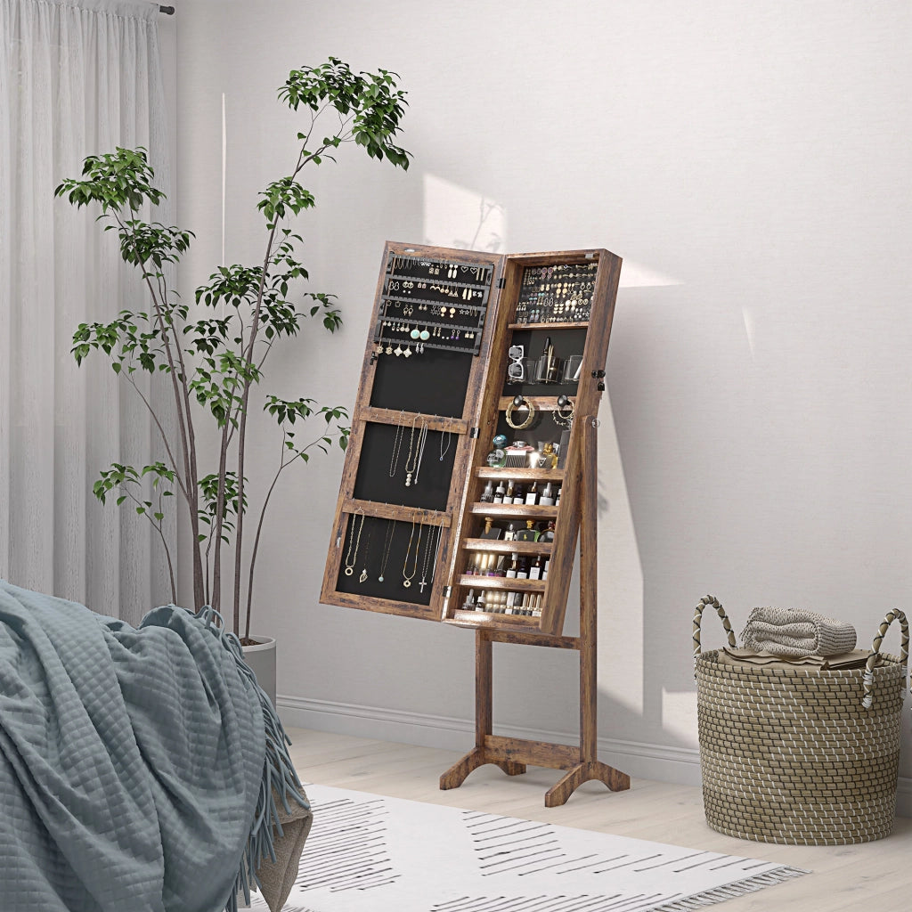 Specchio Cassettiera con Luci LED Inclinabile ¨C Zephmum ¨C Marrone 60x40x138 cm