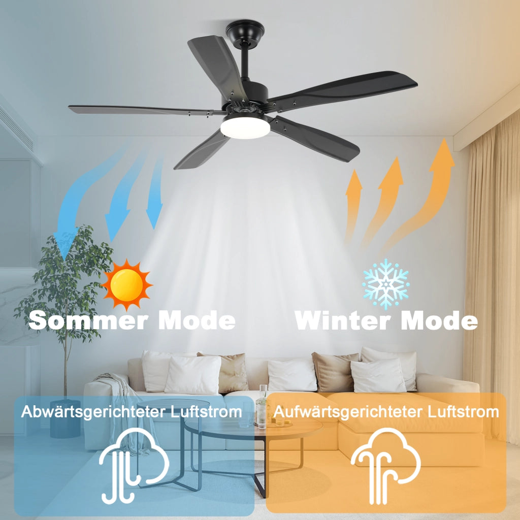 ZMH Ventilatore da soffitto nero con illuminazione silenziosa LED dimmerabile 23W