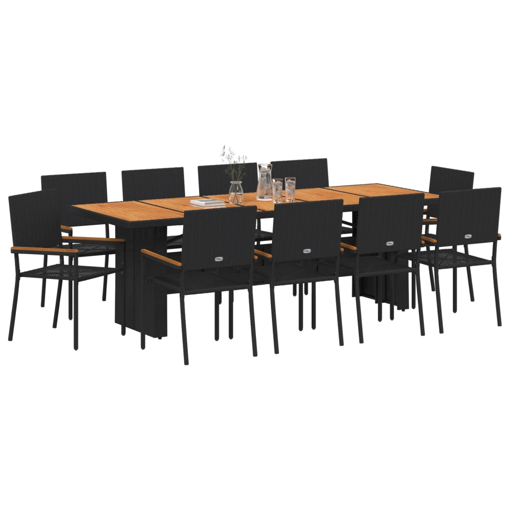 Set da Pranzo da Giardino in 11 Pezzi  in Polyrattan Nero