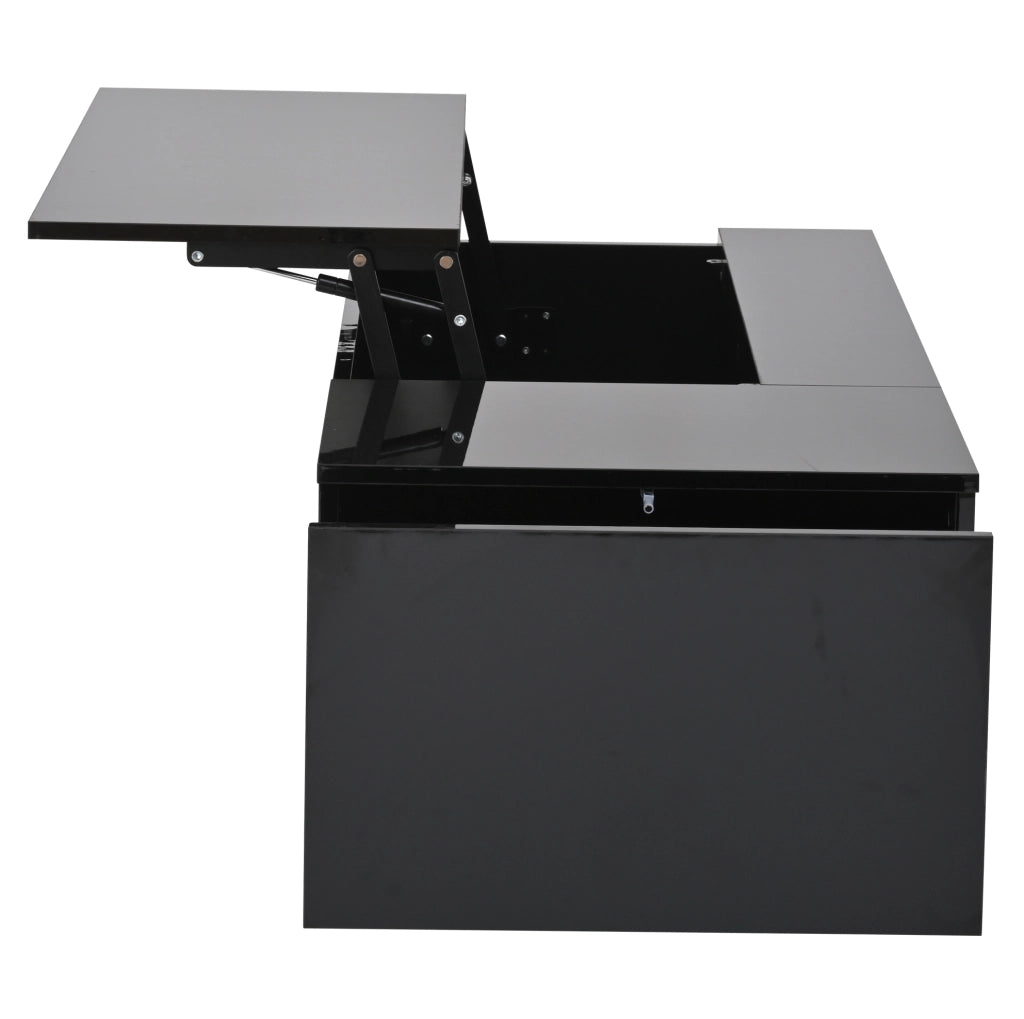 Tavolino da caff猫 100x50x40 cm; alzata idraulica con vano nascosto e cassetto; pannello truciolare nero