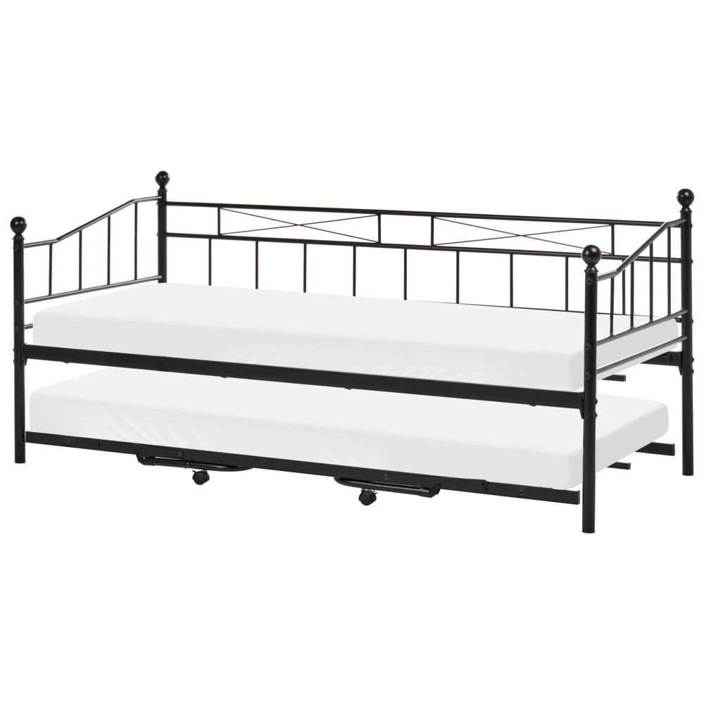 Letto estraibile singolo per bambini in metallo nero stile tradizionale, 90 x 200 cm