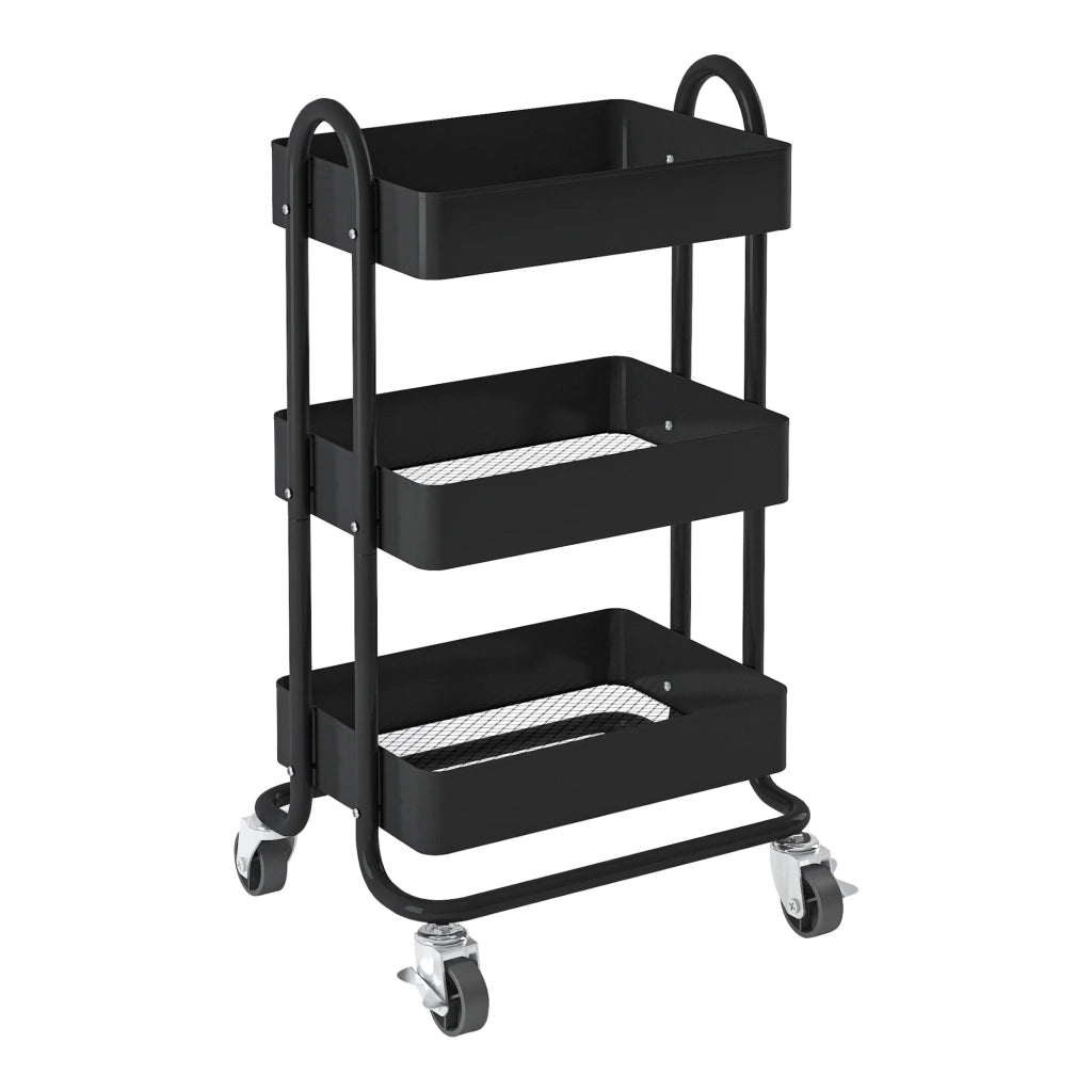 Carrello di servizio in acciaio con ruote a 3 cestelli 78,5 x 46 x 35 cm nero 03_0006800