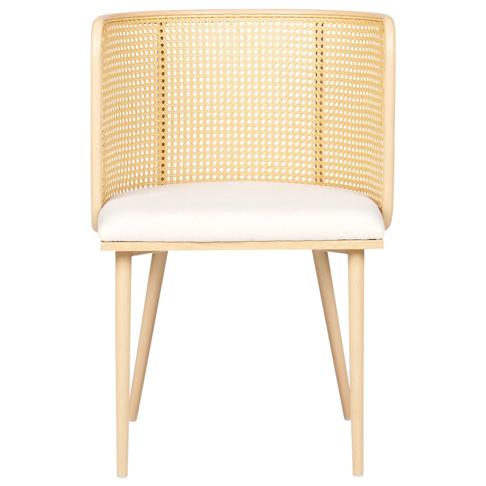 Set di 2 sedie da pranzo con seduta in tessuto e struttura in metallo effetto legno con intreccio viennese stile retrò soggiorno