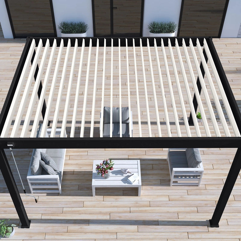 Pergola bioclimatica Ombréa autoportante VS - 3x4M Nero + 1 tenda 4M bianco