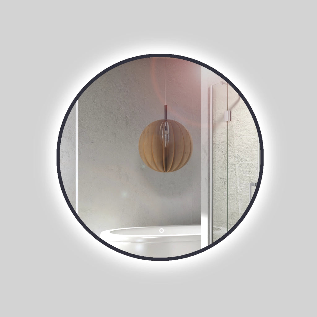 Specchio 5 mm tondo cornice nera retroilluminato led interruttore touch *** misura Ø60, tonalità standard 6000-6500...