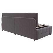 Letto imbottito singolo 90×200 cm con contenitore idraulico e schienale; senza materasso; velluto; grigio