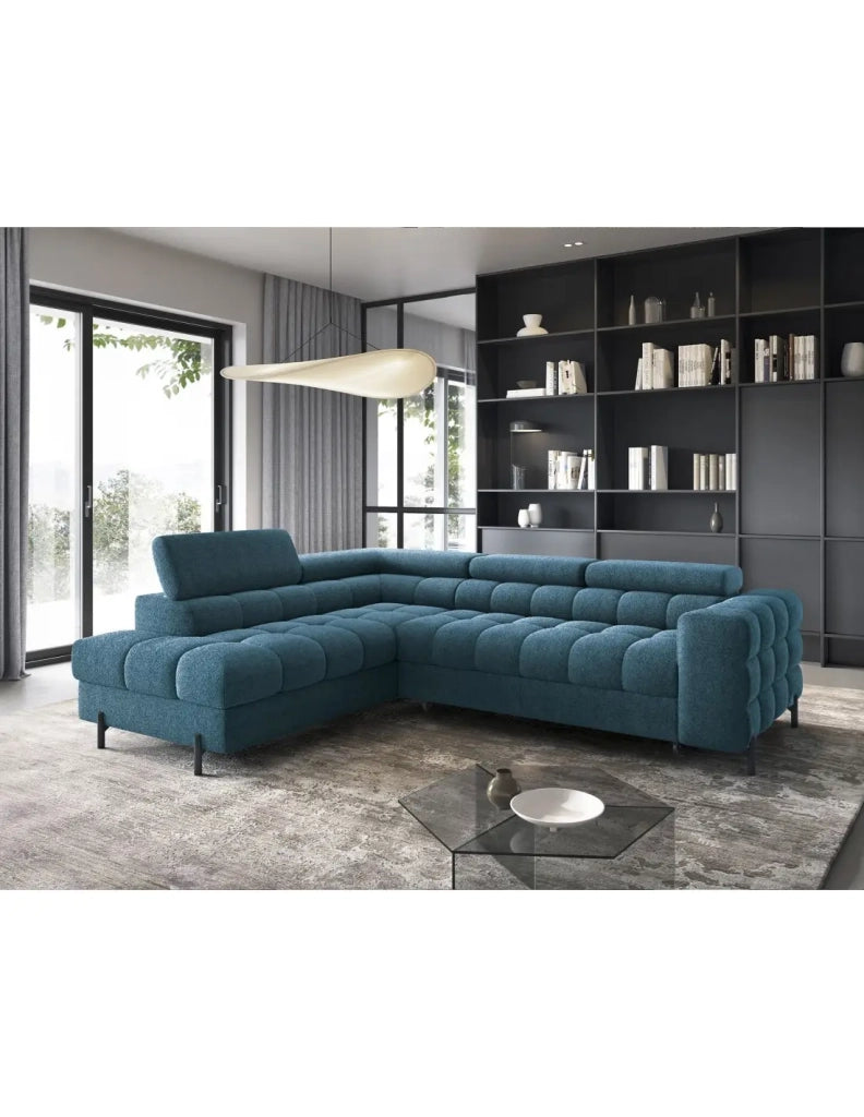 Divano letto Blu scuro FERRUM 5 posti angolo sinistro schiuma HR 276x93x200cm