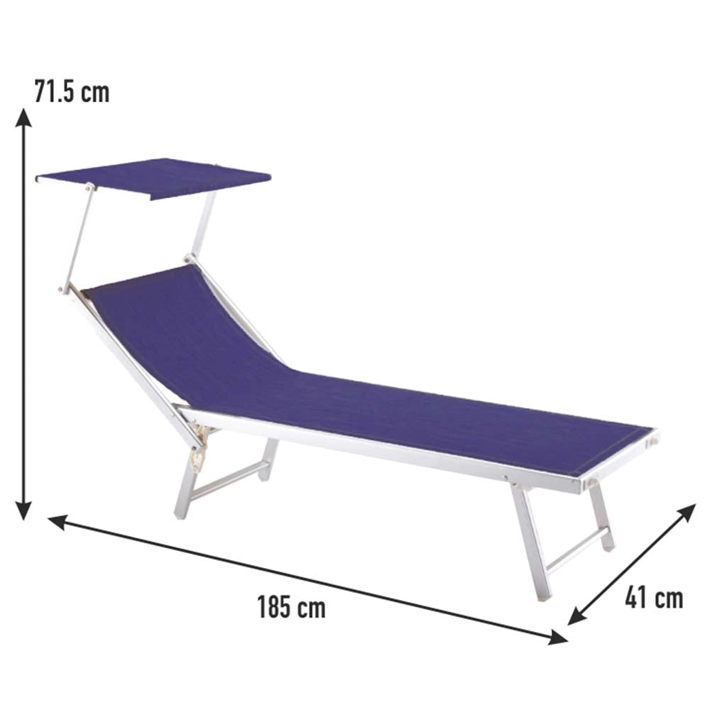 Lettino Prendisole Lido Alluminio con Parasole Piscina Mare Giardino Blu Melange