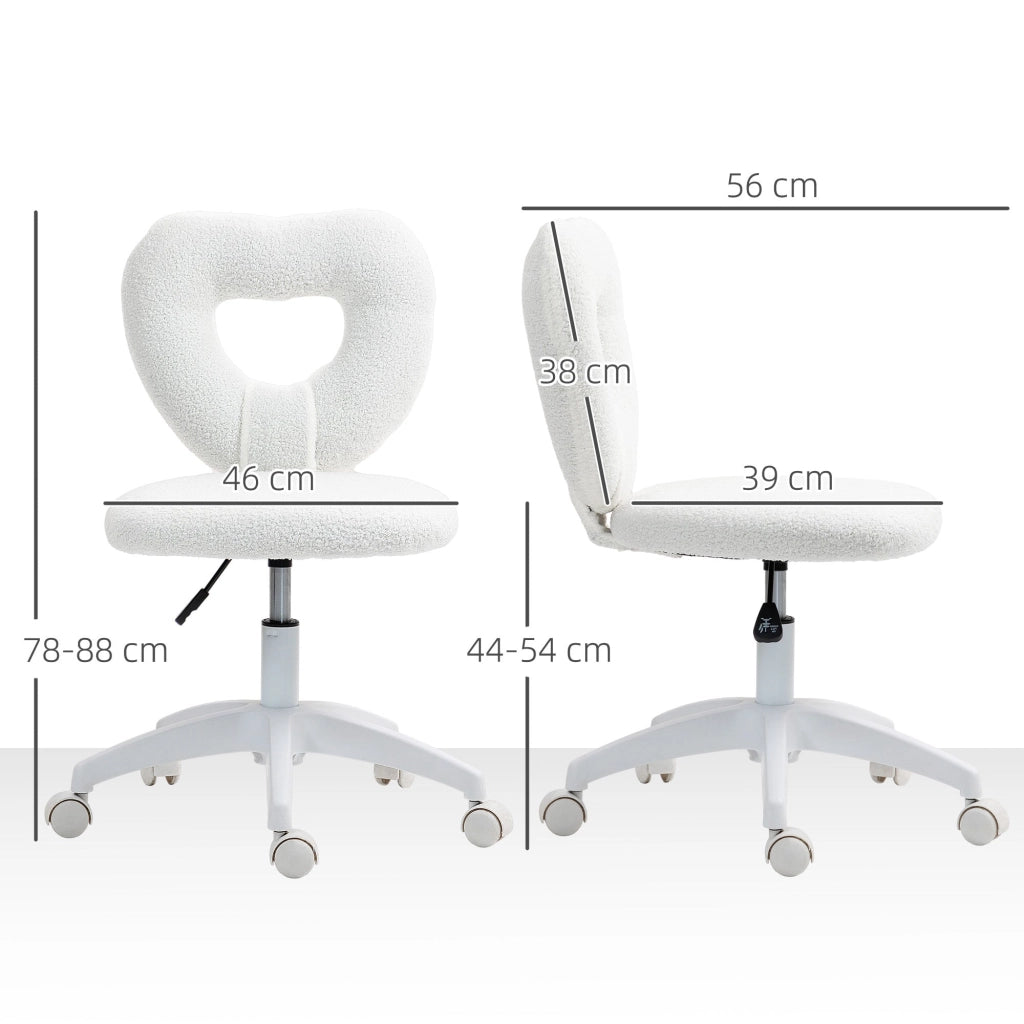 Sedia da Ufficio 45x56x78-88 cm con Schienale a Cuore in Velluto Teddy e Plastica Bianco