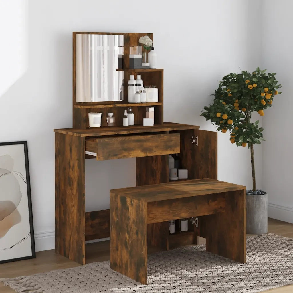 Toeletta | Tavolo da Trucco con Specchio Rovere Fumo 86,5x35x136 cm