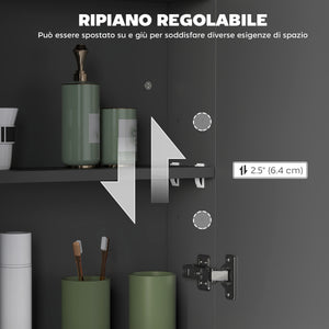 Armadietto a Specchio per Bagno 60x15x75 cm Struttura in MDF Nero