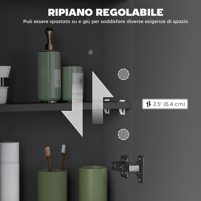 Armadietto a Specchio per Bagno 60x15x75 cm Struttura in MDF Nero