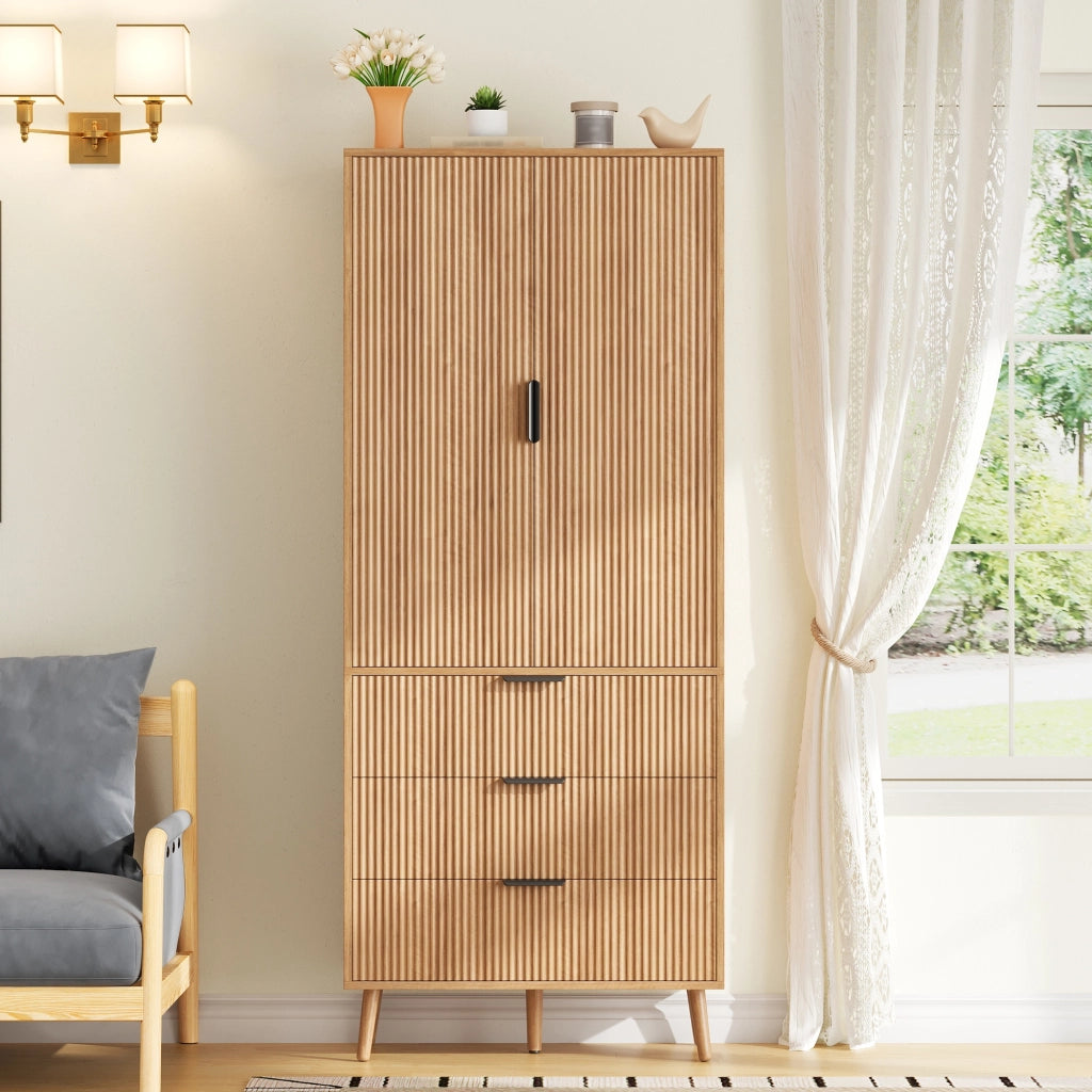 Mobile dispensa con 2 ante e 3 cassetti; 75x35x180 cm; MDF naturale