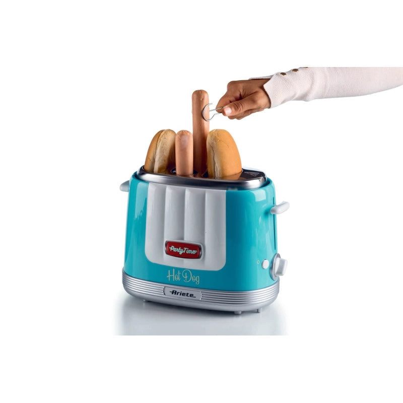 Macchina per Hot Dog 650W, 4 spazi di cottura, 5 livelli di cottura, espulsione automatica - Azzurro