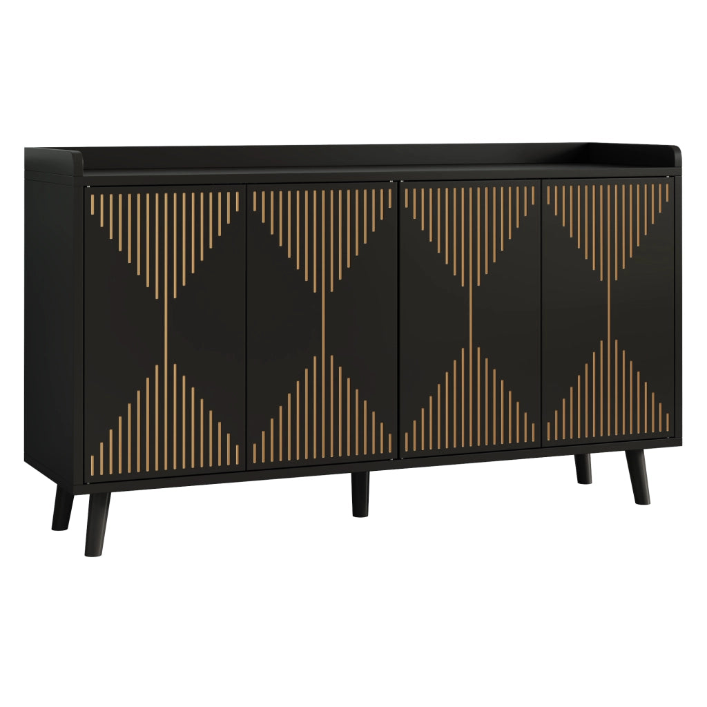 Credenza moderna a 4 ante con ripiani regolabili, buffet da cucina e soggiorno in MDF nero 140 x 40 x 84 cm