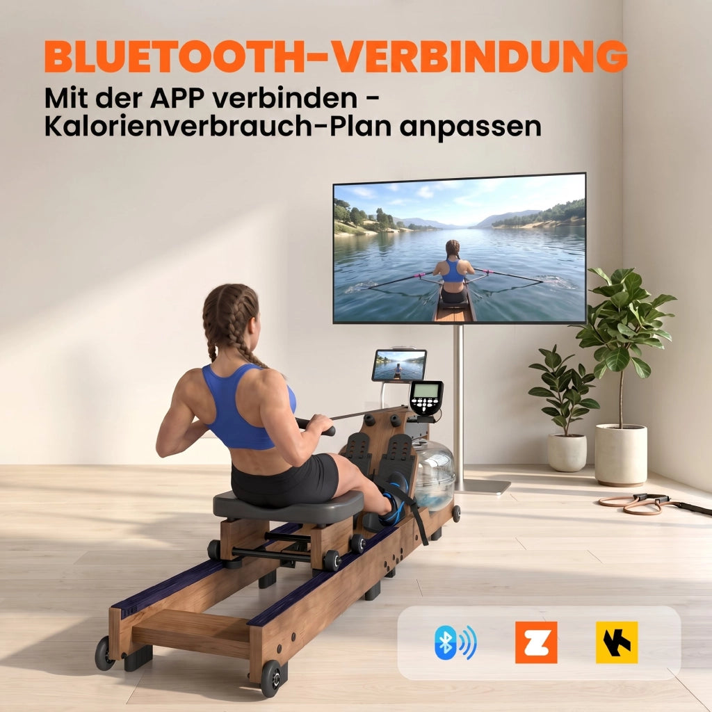 Vogatore per Casa ¨C Zephmum ¨C Legno di Gomma Pieghevole Bluetooth APP Doppia Guida LCD 158 kg