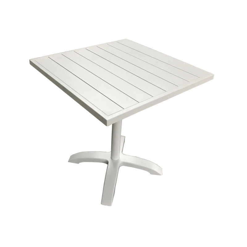 Tavolo Calipso MOIA in alluminio con piano a doghe bianco